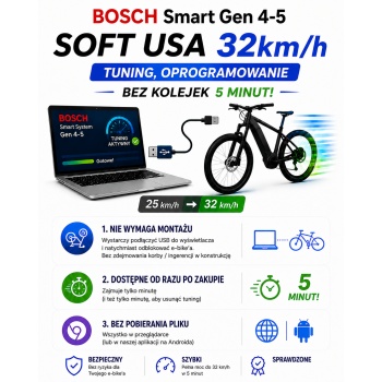 SOFT USA 32km/h Tuning, oprogramowanie - BOSCH Smart Gen 4-5  bez kolejek w 5 minut!
