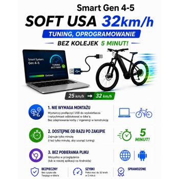 Odblokowanie BOSCH Smart Gen 4-5 USA 32km/h  bez kolejek w 5 minut! - samodzielnie, soft oprogramowanie